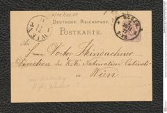 Nachlass Franz Steindachner, Postkarte von R. Eckhardt an Franz Steindachner (20.11.1877), Inv.Nr. 122.01, Seite 1